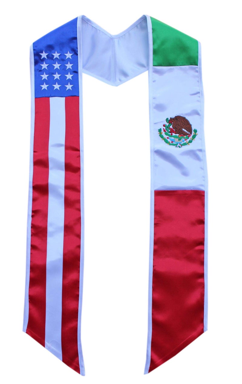 Del Mex Mexico USA American Flag Graduation Stole Sash Latino Hispanic International (Mexican-American) - Image 1
